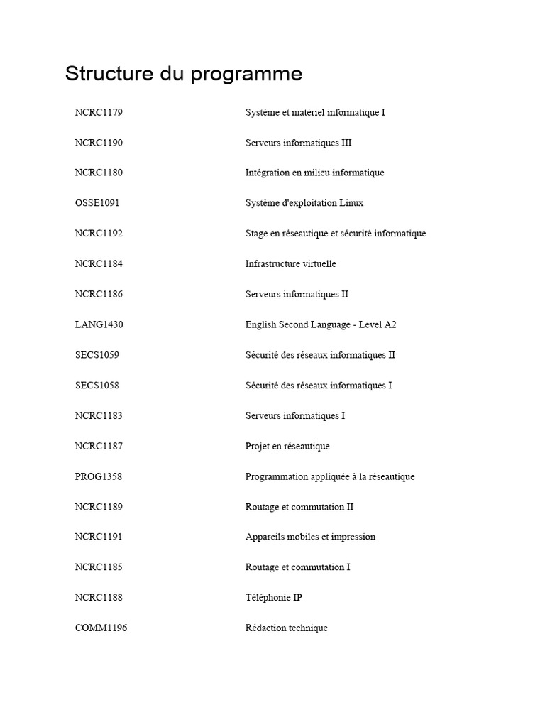 Programme en Réseautique et Sécurité IT | PDF | Informatique ...