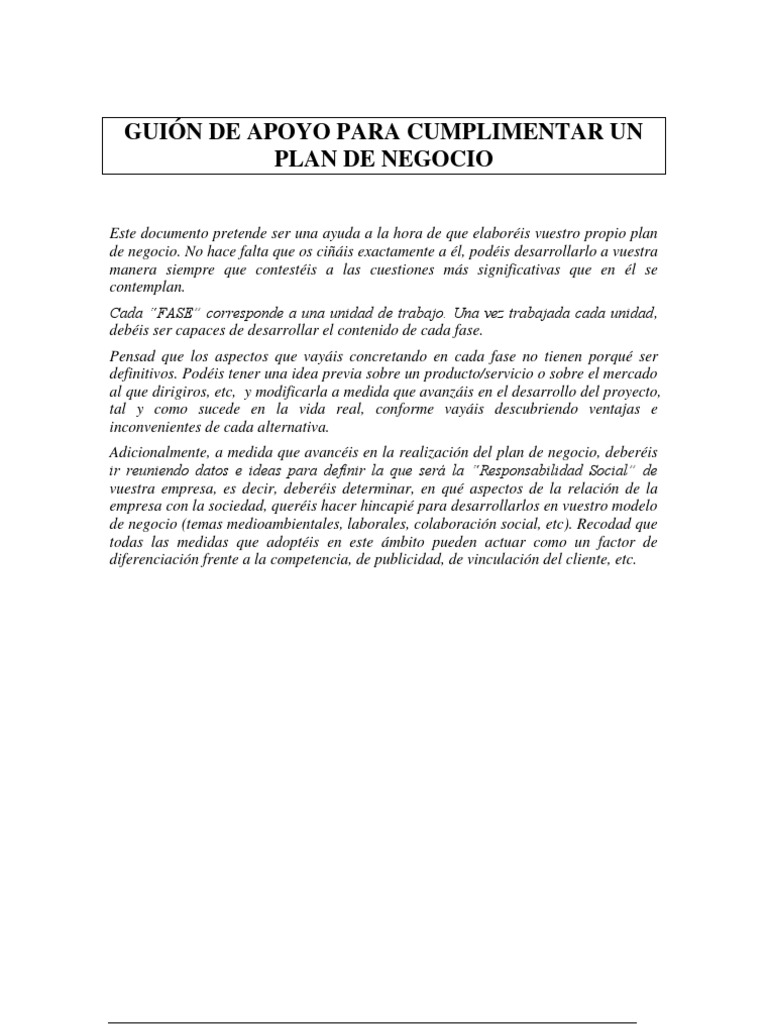 Guía para Elaborar un Plan de Negocio | PDF | Plan de negocios ...