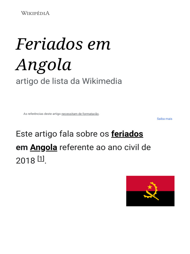 Feriados em Angola - Wikipédia, A Enciclopédia Livre - 092324 | PDF