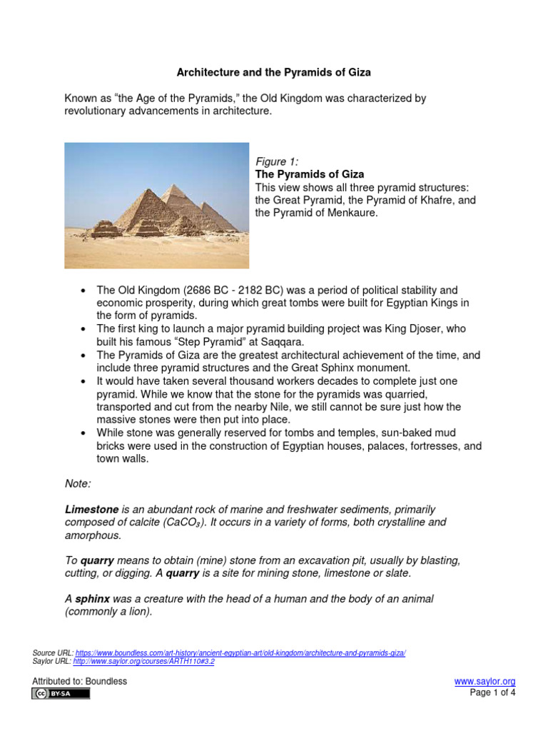 ARTH110 3.2 ArchitectureandthePyramidsofGiza 1 | PDF | Egyptian Pyramids