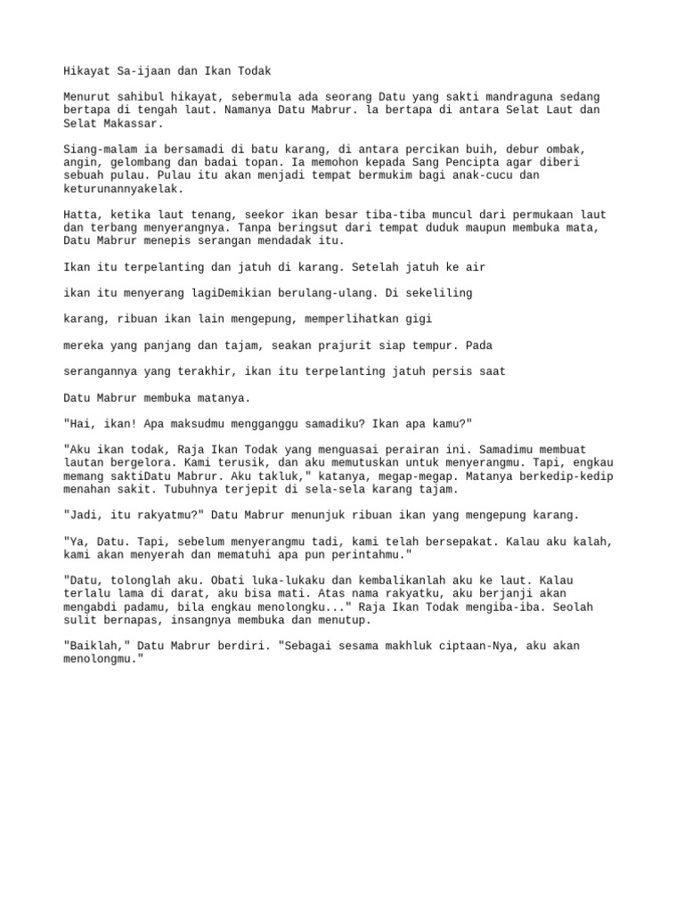 Datu Mabrur dan Raja Ikan Todak | PDF
