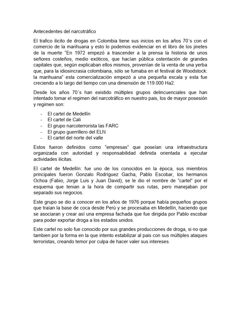 Historia del narcotráfico en Colombia | PDF