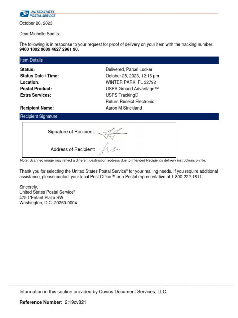 USPS Proof of Delivery Confirmation | PDF