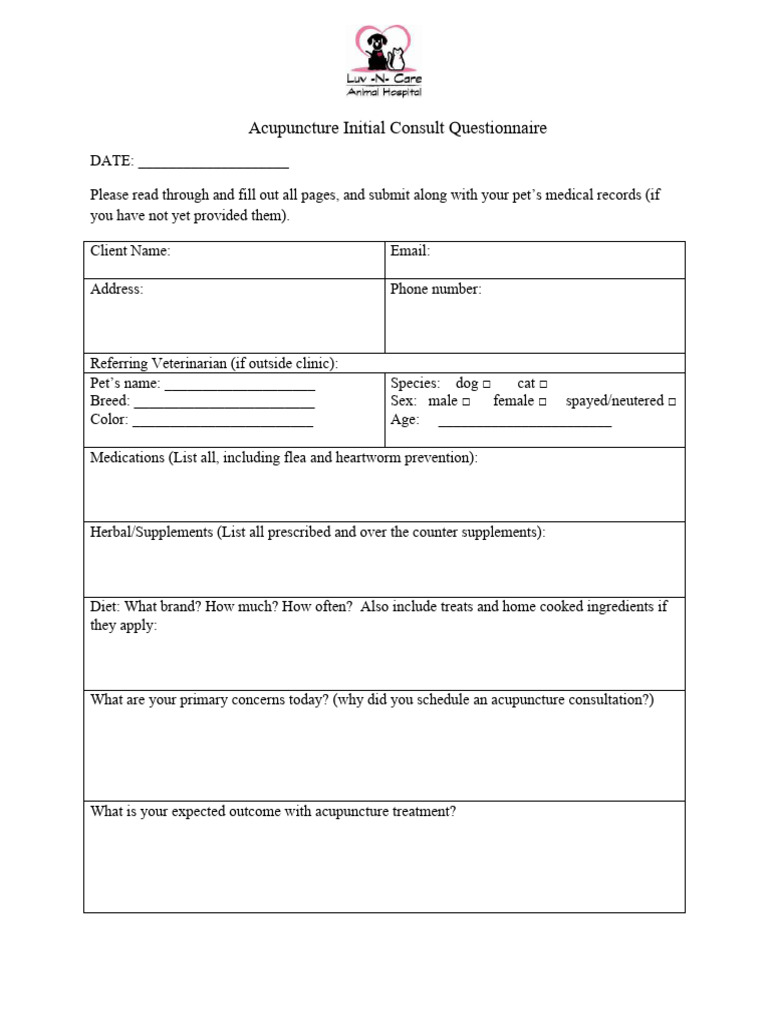 Acupuncture New Patient Questionnaire | PDF | Acupuncture | Medicine