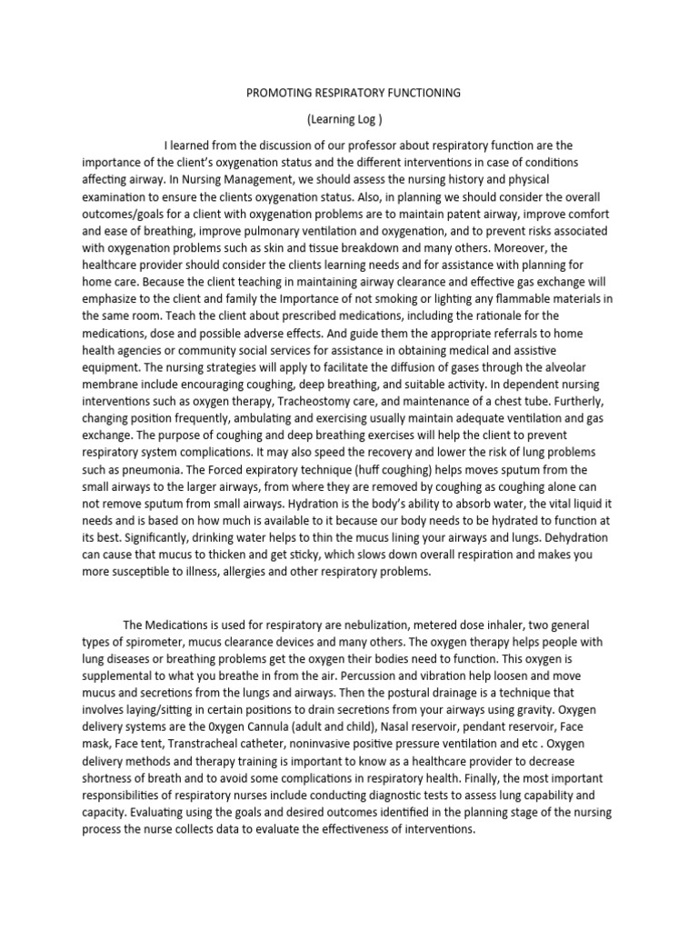 Learning log respi pdf breathing respiratory tract
