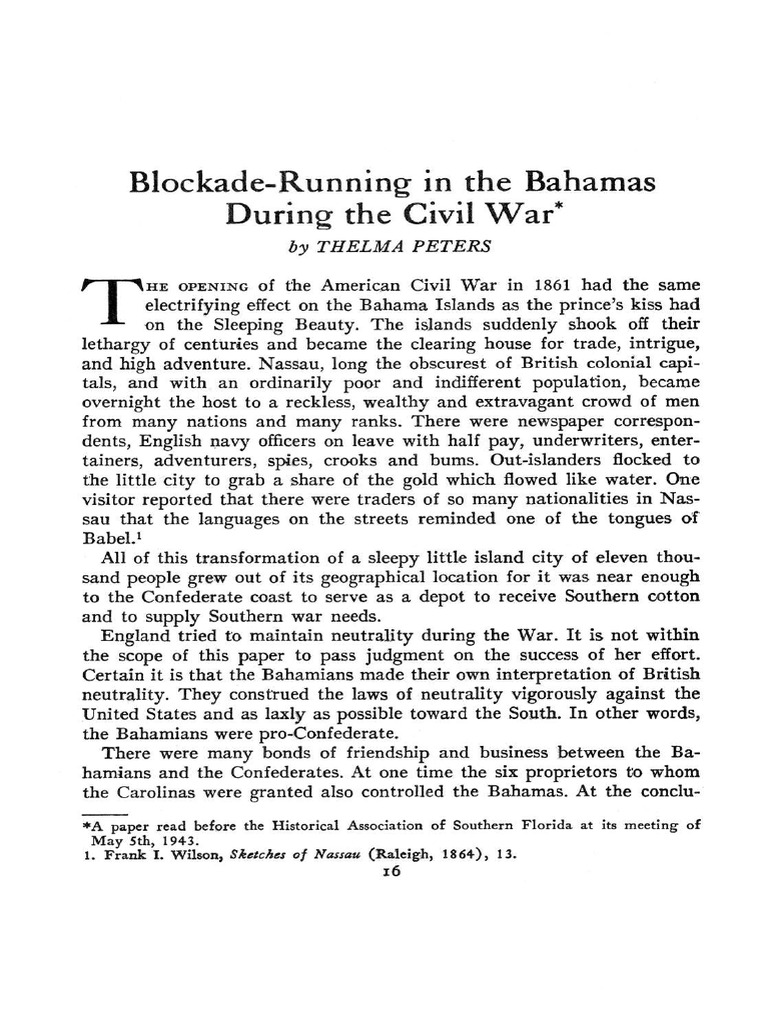 BlockadeRunning in The Bahamas During The Civil War PDF Water