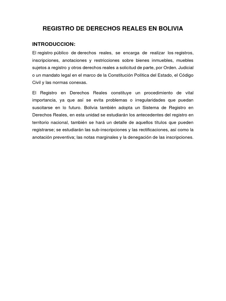 Registro de Derechos Reales en Bolivia | PDF | Propiedad | Conceptos