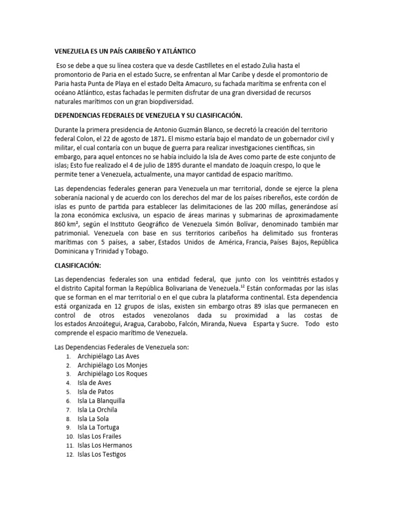 Venezuela Es Un País Caribeño y Atlántico | PDF | Venezuela ...