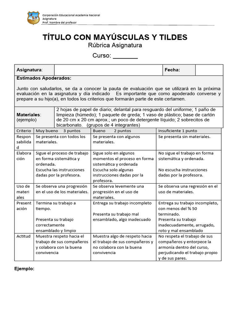 Formato para Rúbricas | Descargar gratis PDF | Evaluación