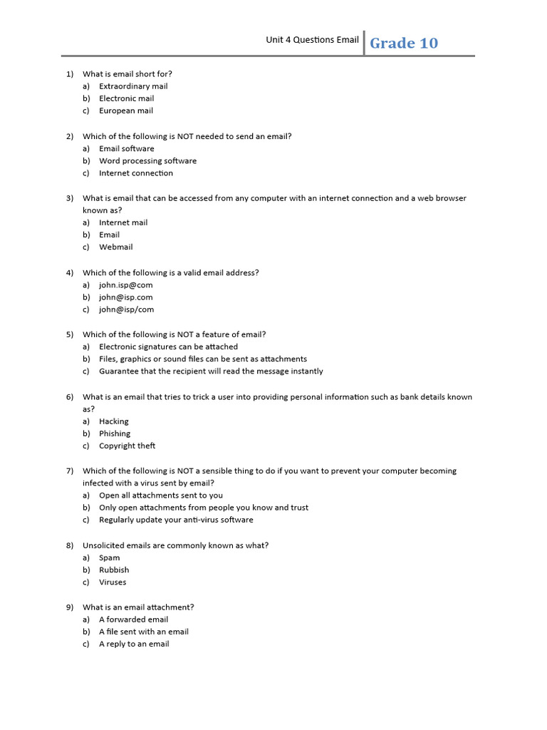 Unit 4 Email Questions PDF