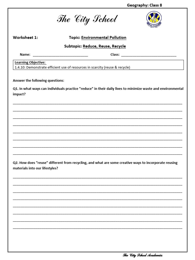 Reduce, Reuse, Recycle Worksheet | PDF | Recycling | Reuse