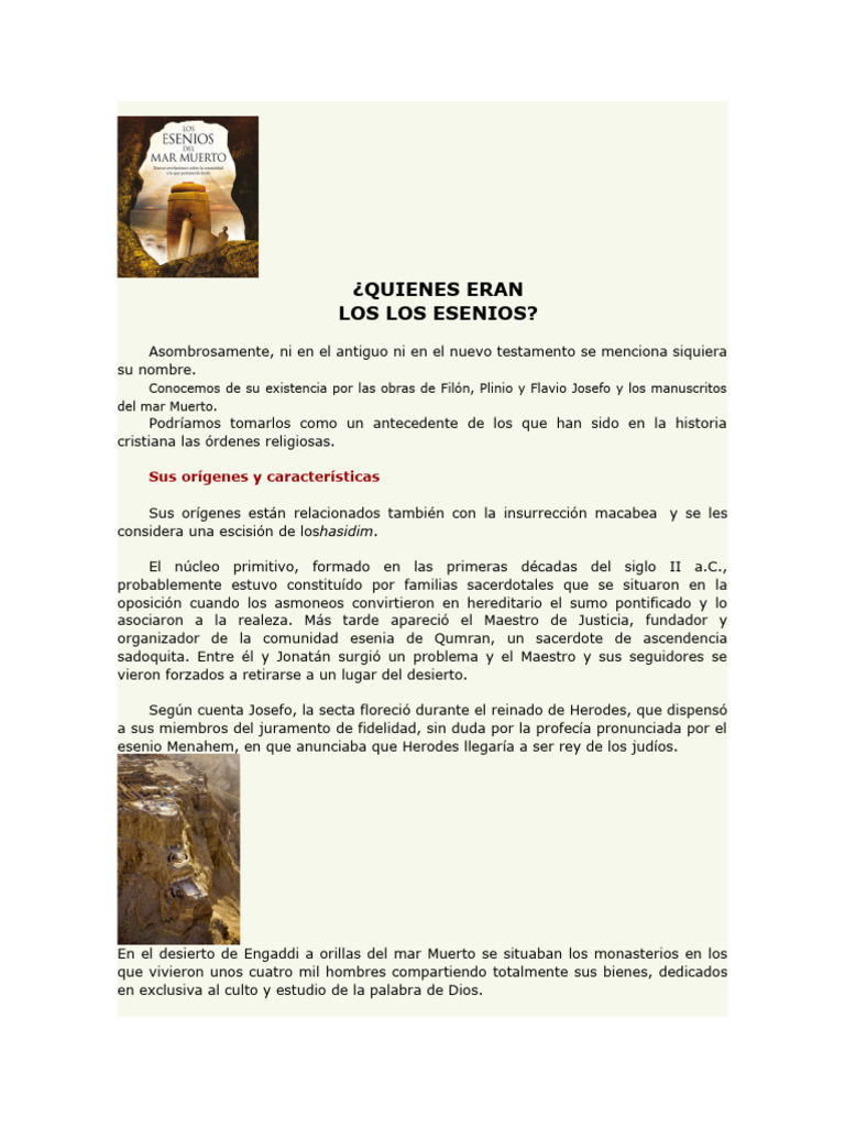 Orígenes y creencias de los esenios | PDF | Jesús | Sacerdote