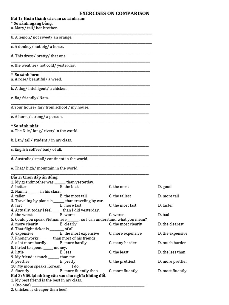 Exercises on comparison pdf vietnam