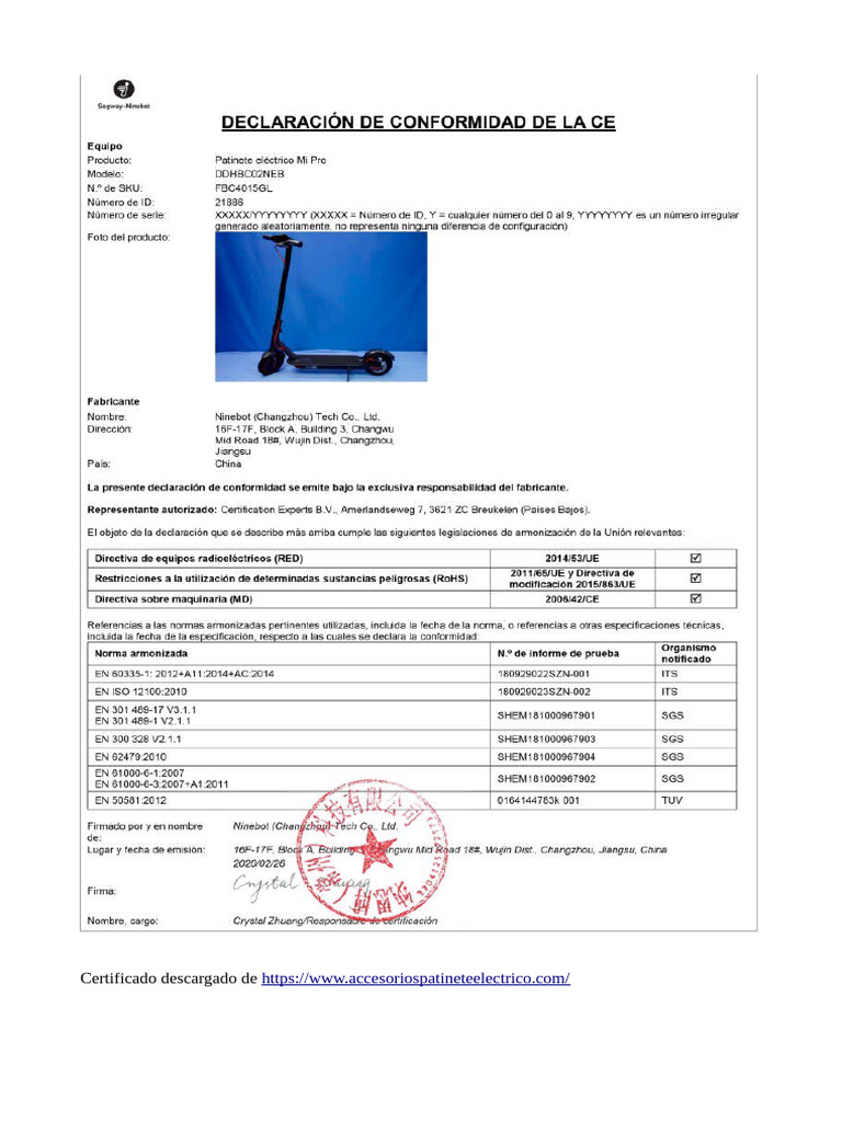 Certificado Xiaomi PRO PDF