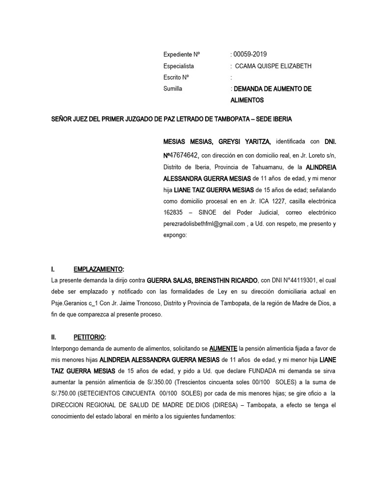 Ultimo Maria LourdesAumento de Alimentos (Recuperado Automáticamente