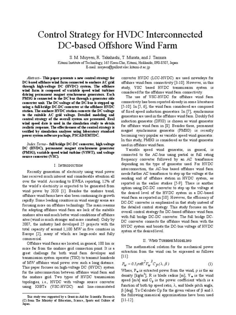 Control Strategy For HVDC Interconnected DC-based Offshore Wind Farm ...