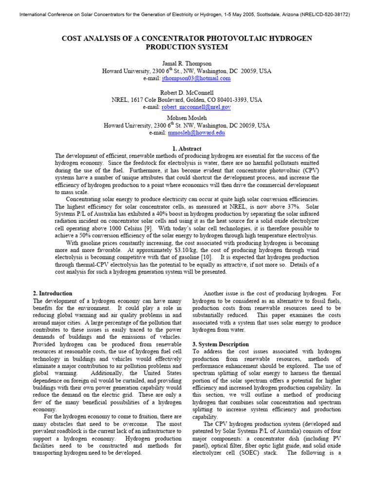 Hydrogen Production From Solar | PDF | Renewable Energy | Solar Energy