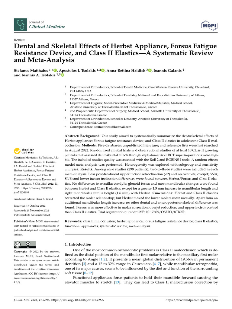 Dental and Skeletal Effects of Herbst Appliance, Forsus Fatigue