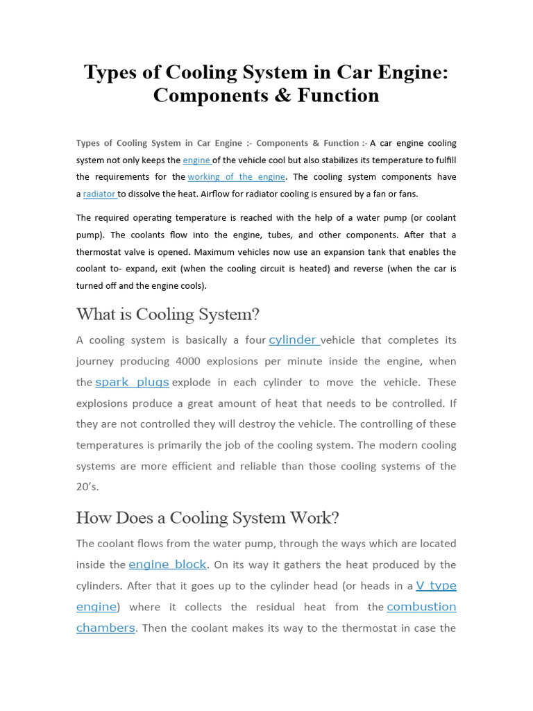Types of Cooling System in Car Engine PDF Home Appliance Building