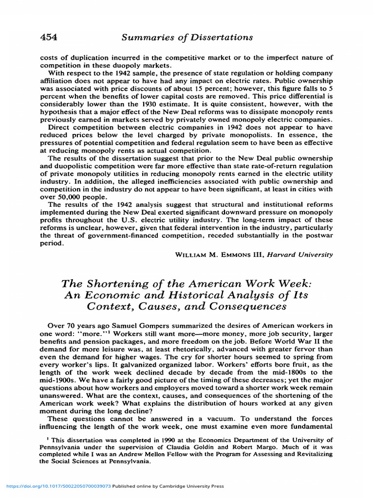 The Shortening of The American Work Week An Economic and Historical