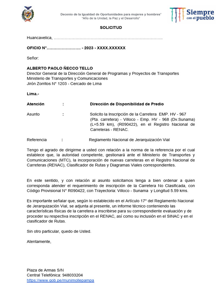 SOLICITUD (Pta Carretera) Villoco Emp. HV968 (Sunama) PDF