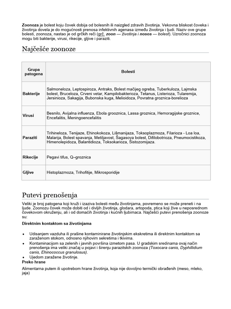 Bolesti Koje Prenose Zivotinje I Zastita | PDF