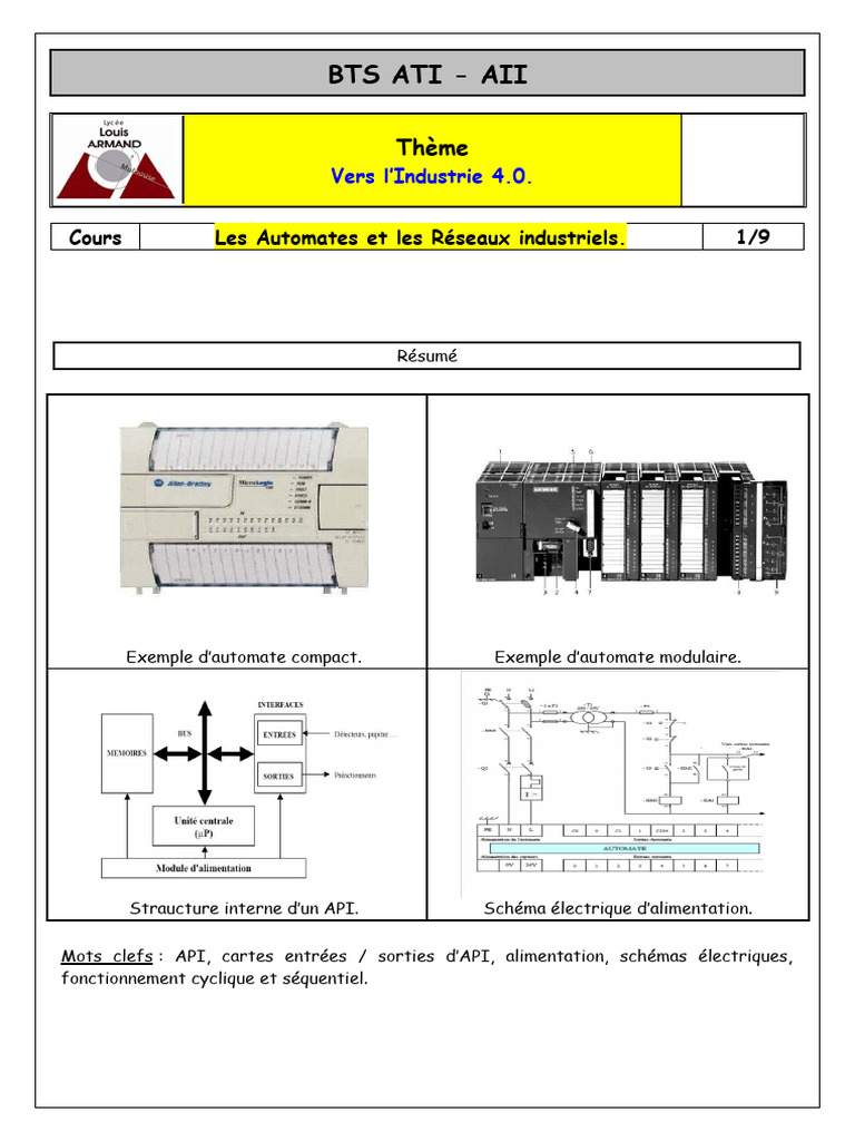 Automates Programmables Industriels : Cours | PDF | Entrée/Sortie ...