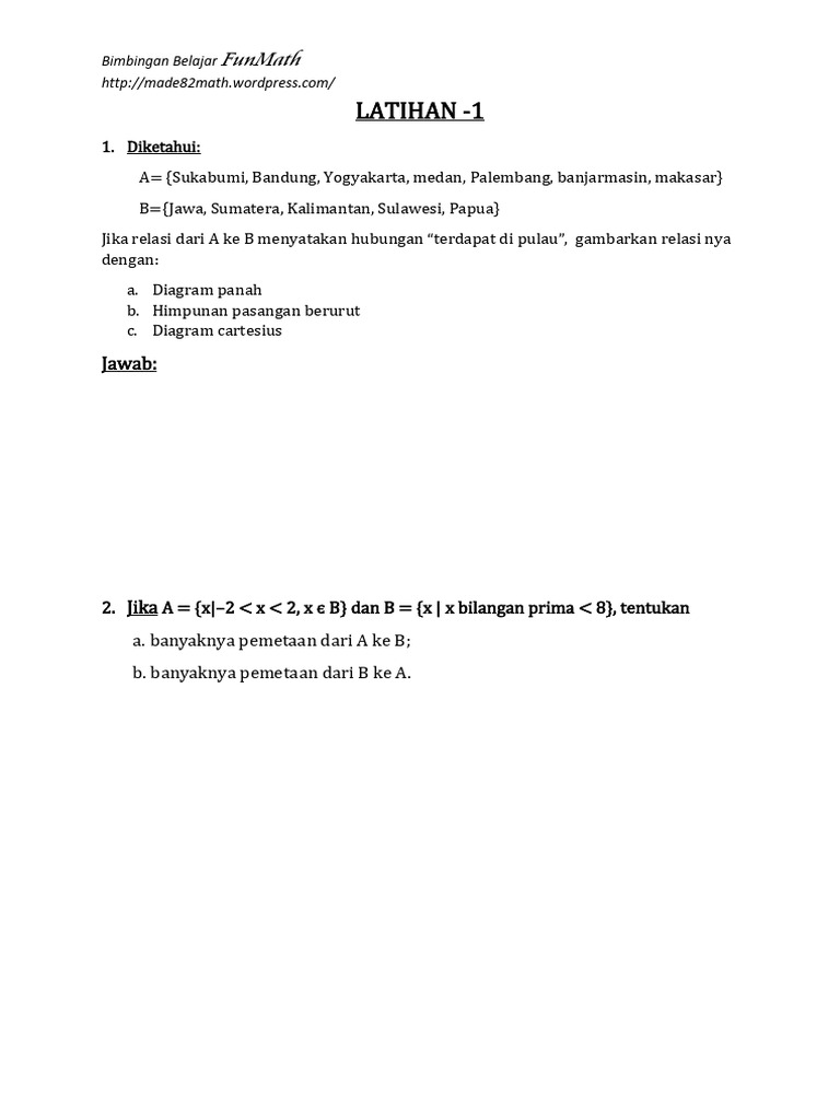 Latihan Soal Relasi Dan Fungsi Smp Kelas 8 Dikompresi Pdf