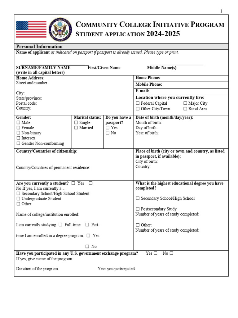 CCI Program AY 2024 2025 Application Fillable FINAL AMINEF PDF Business