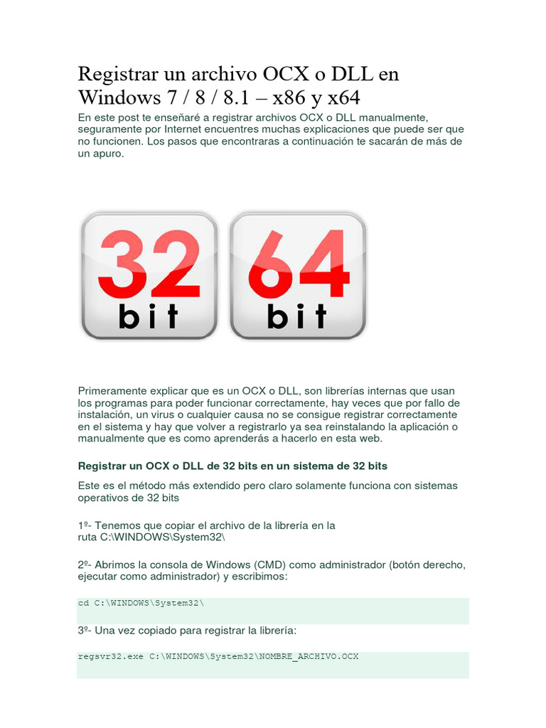 Registrar OCX y DLL en Windows 7/8/10 | PDF | Juegos y actividades ...