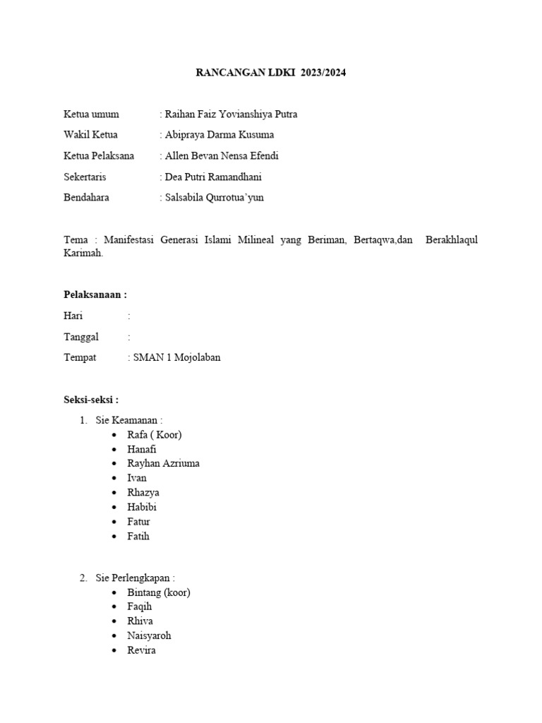 Rancangan LDKI 2023/2024 di SMAN 1 | PDF