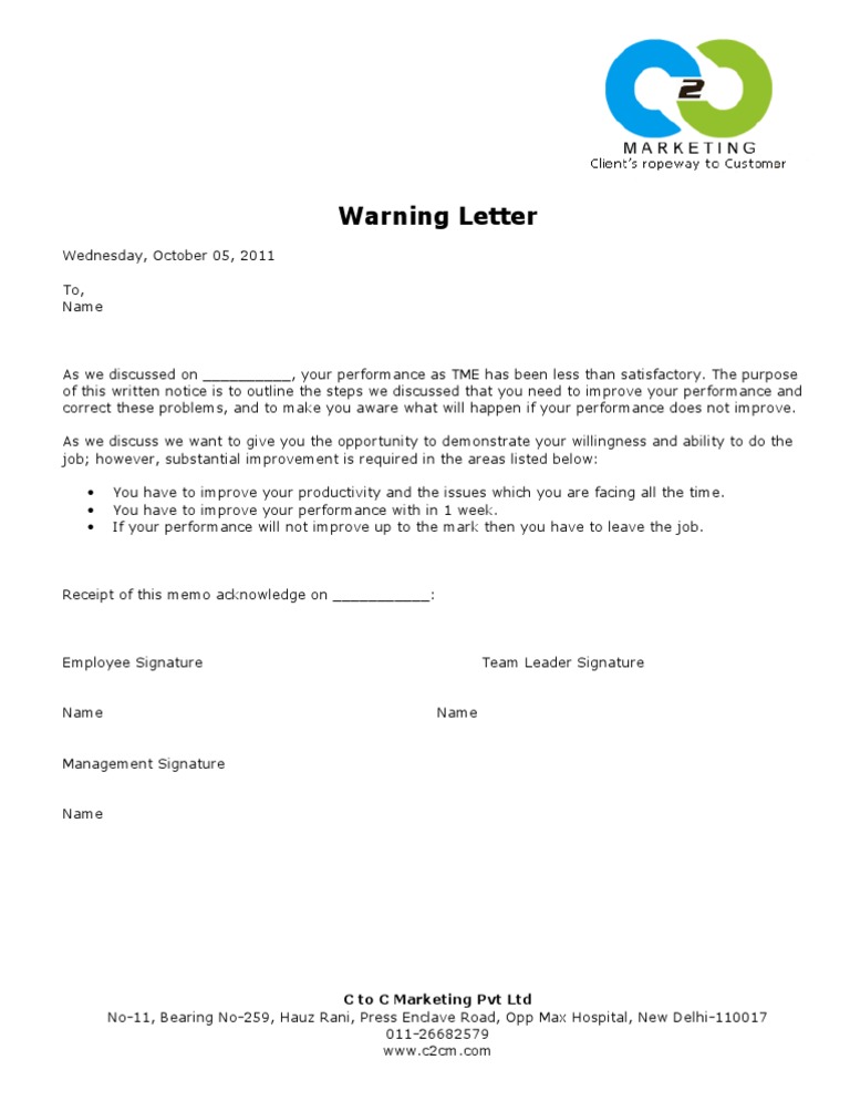 Employee Performance Warning Letter | PDF