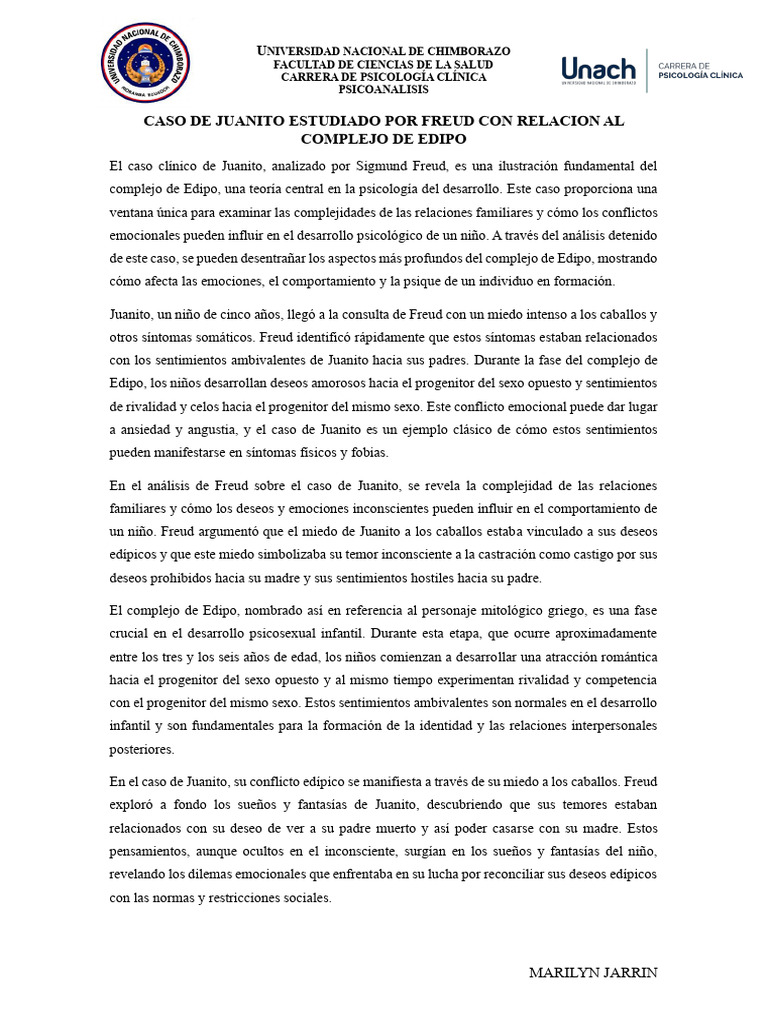 Caso Juanito y Complejo de Edipo | PDF | Complejo de Edipo | Psicoanálisis