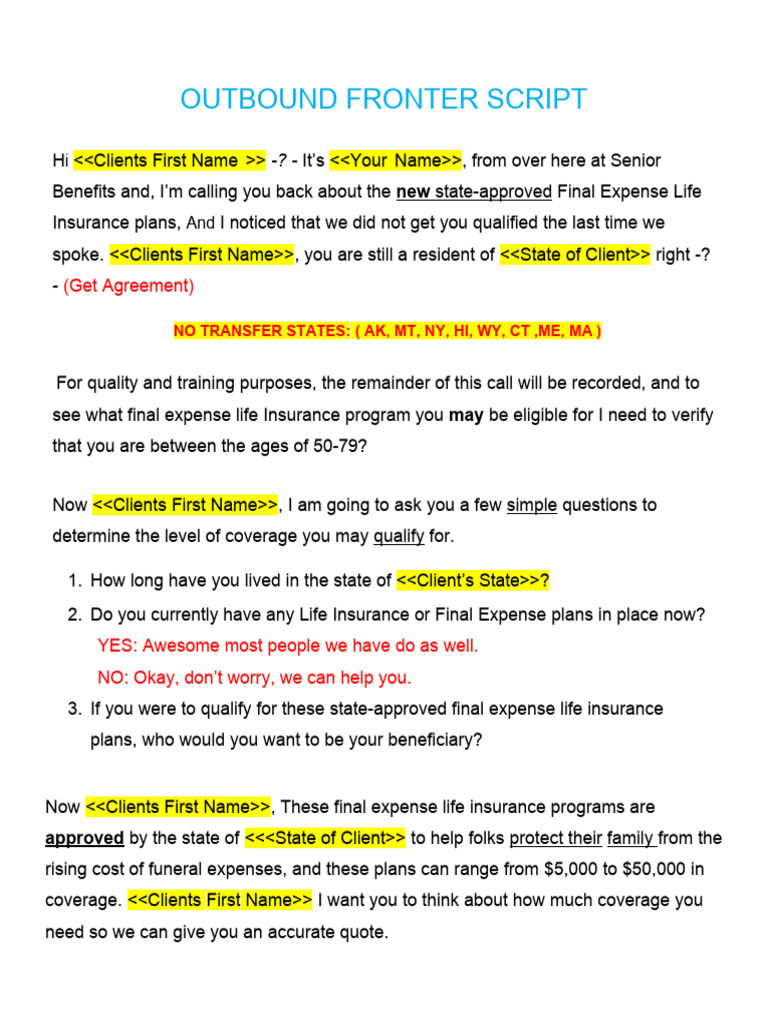 Fronter Script With NEW HANDOFF | PDF | Life Insurance | Financial Services