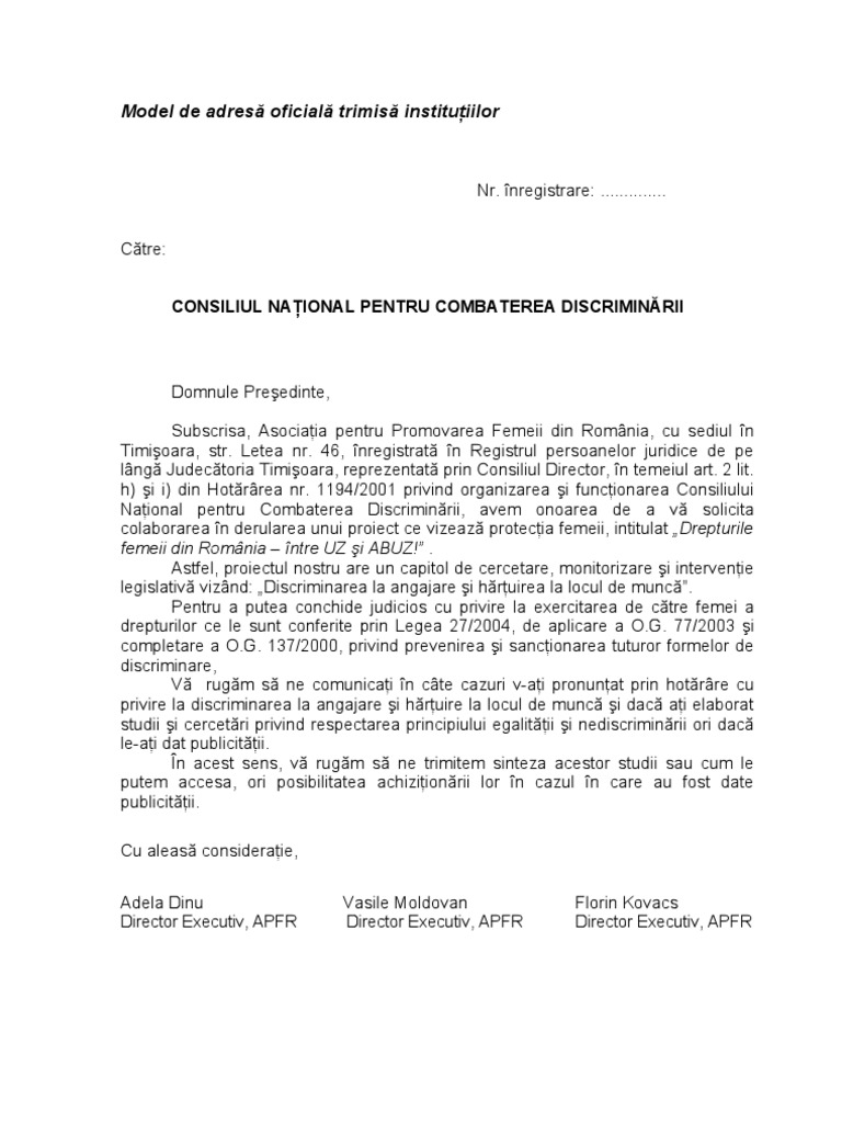 Scrisoare catre primarie