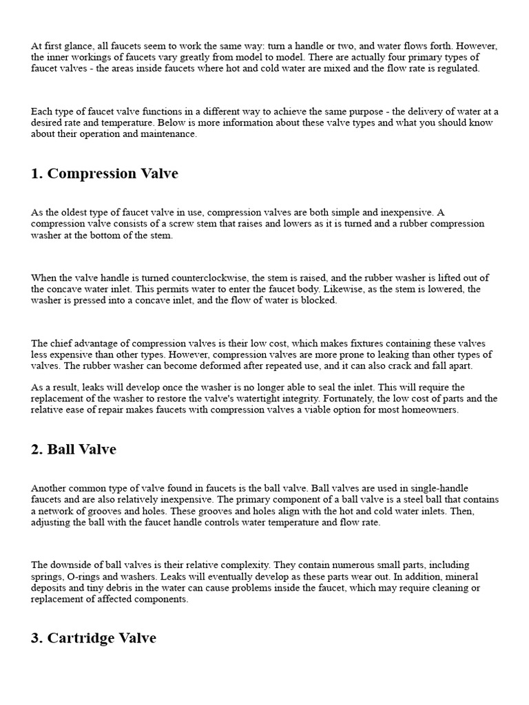 4 Types of Faucet Valves PDF Valve Tap (Valve)