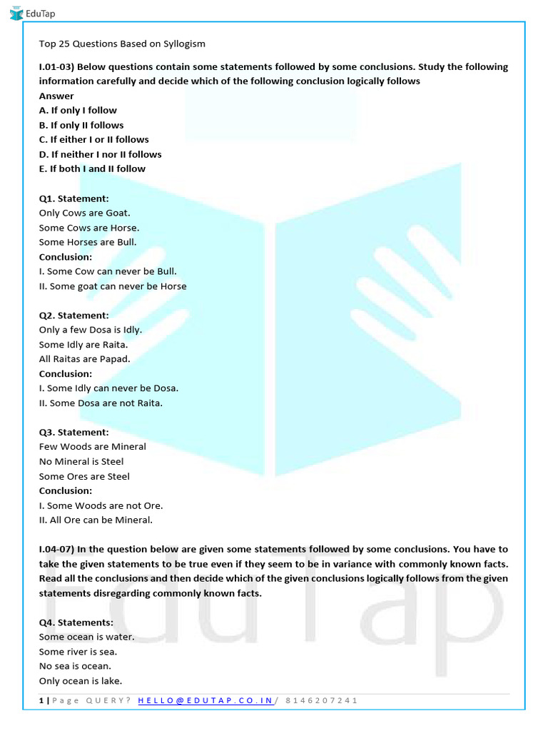 Top 25 Syllogism Questions Explained | PDF | Razor