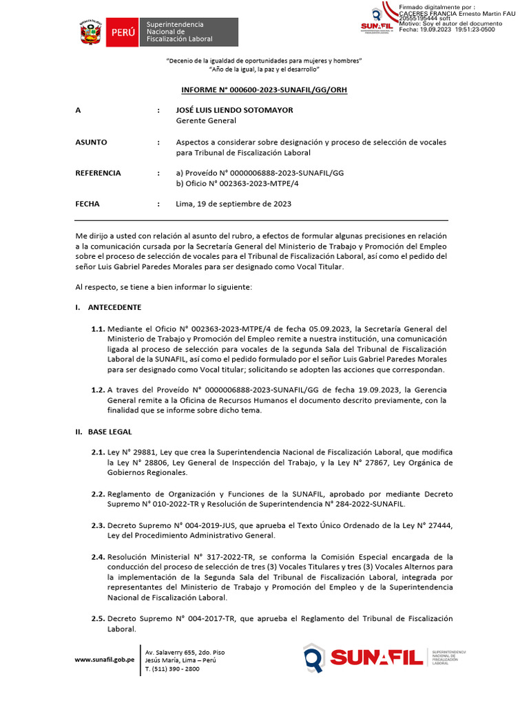 Proceso de Selección de Vocales SUNAFIL | PDF | Perú | Lima