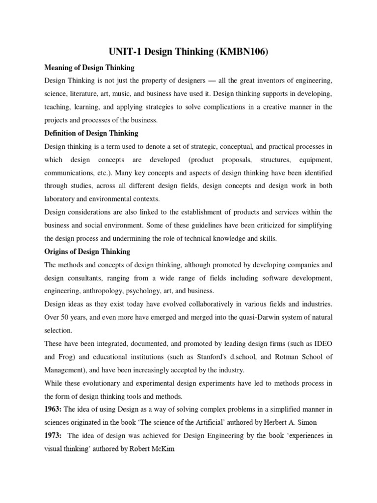 Design Thinking Notes Unit 1 | PDF | Design Thinking | Design