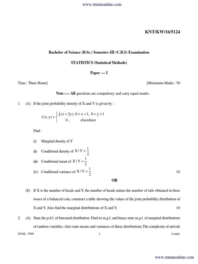 BSC 3 Sem Statistics 1 Winter 2016 | PDF | Bachelor Of Science | Statistics