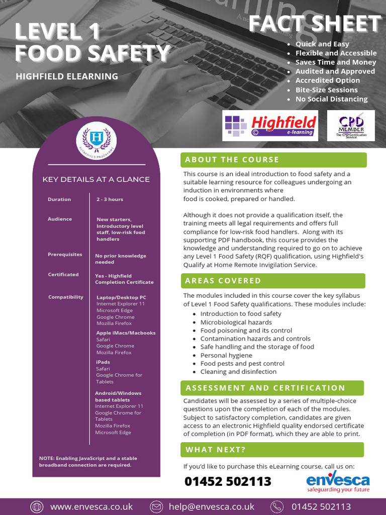 Level 1 Food Safety Course Overview | PDF | Tablet Computer | Food Safety
