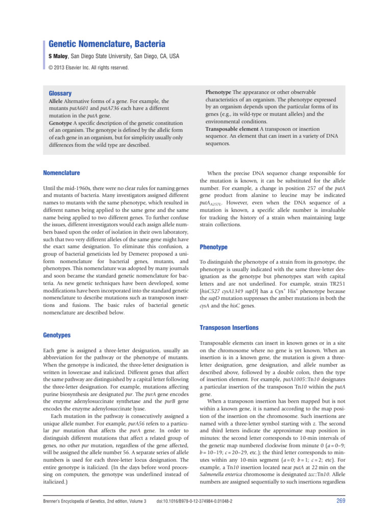 Bacterial Genetic Nomenclature Guide | PDF | Mutation | Gene