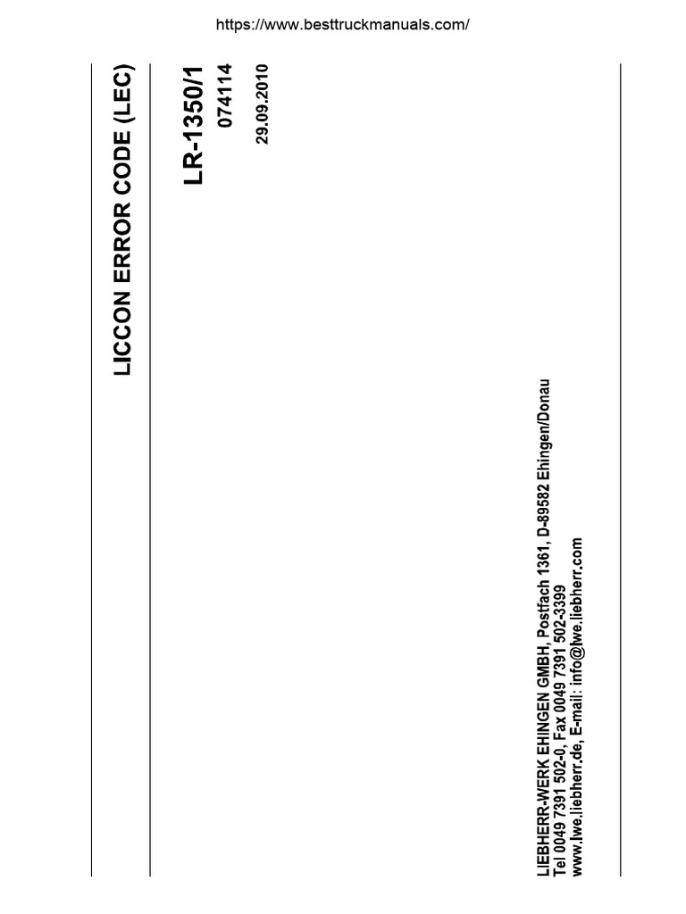 Liebherr Cranes Liccon Error Codes (LEC) PDF | PDF