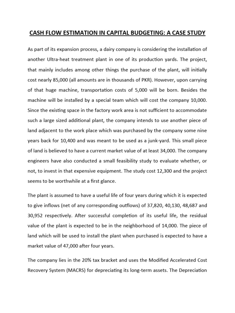 Cash Flow Estimation in Capital Budgeting A Case Study | PDF ...