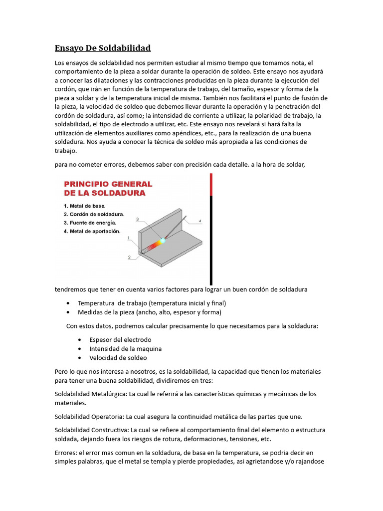 Ensayo de Soldabilidad: Claves y Errores | PDF