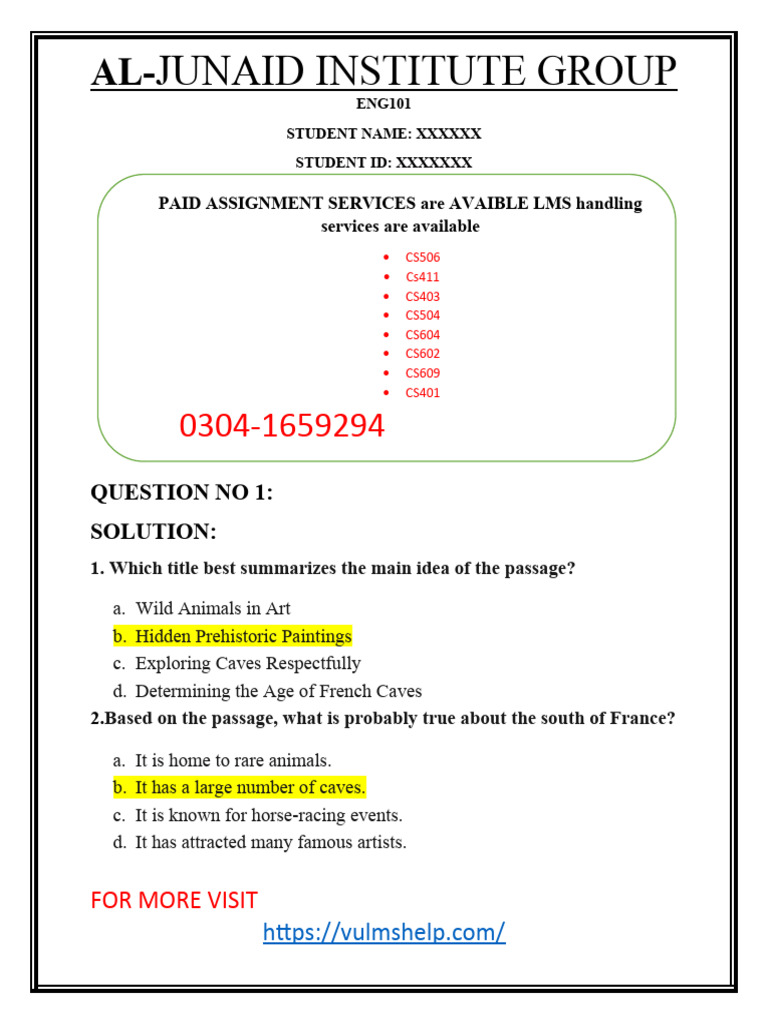 ENG101 Past Papers by Al Junaid Institute | PDF