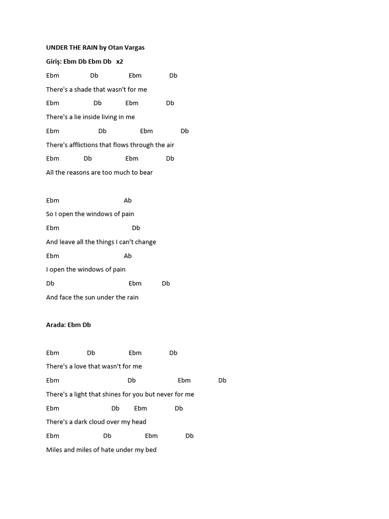 Under The Rain Chords PDF