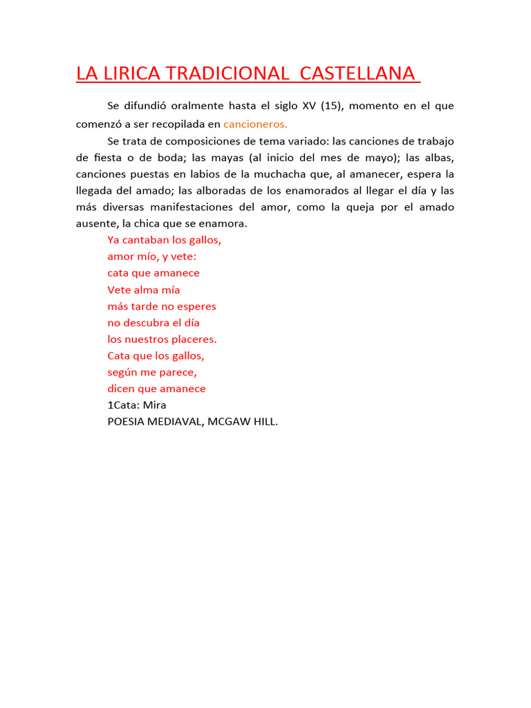 La Lirica Tradicional Castellana | PDF