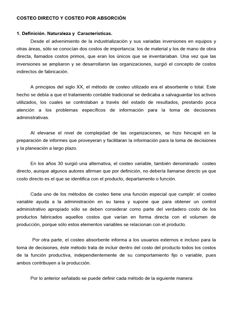 Costeo Directo vs. Costeo por Absorción | PDF | Costo | Inventario