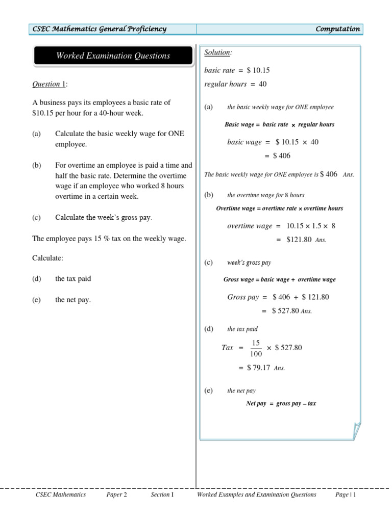 Computation worked examples and examination questions download free